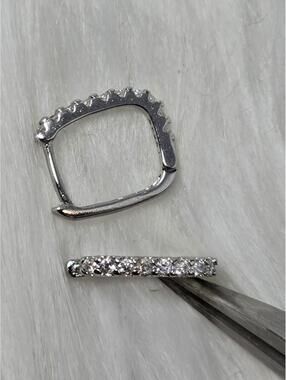 925 Sterling Silver Square Huggie Hoop Earrings CZ Pavé